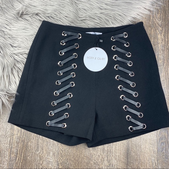 Ivory & Chain Pants - Ivory & Chain black laced “Combat” Shorts